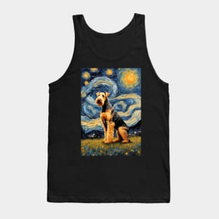 Adorable Airedale Terrier Dog Breed Painting in a Van Gogh Starry Night Art Style Tank Top